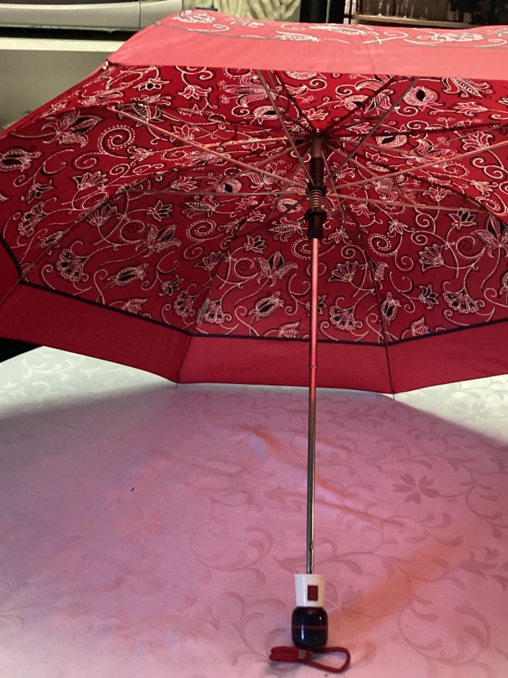 Christian Dior, red Paisley, beautiful umbrella
